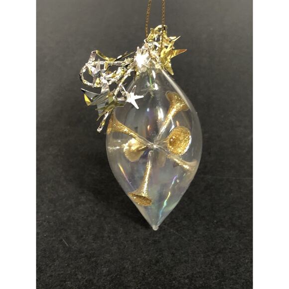 Hand Blown Glass Ornament Glitter n Gold Christmas Teardrop by Russ Retro 5" - Picture 1 of 9